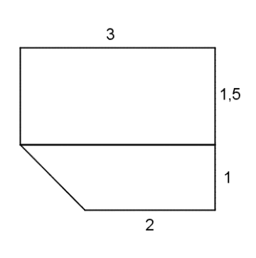 Figuren består av et rektangel med sider 1,5 og 3, samt et trapes med høyde 1, og der de parallelle sidene har lengdene 2 og 3.